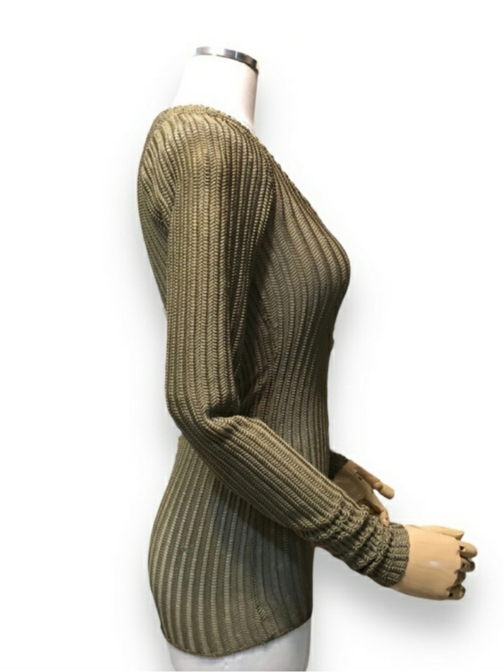 WE THE FREE Olive Green Wide Ribbed Stretch Knit Layering Top Size Small - Picture 2 of 11